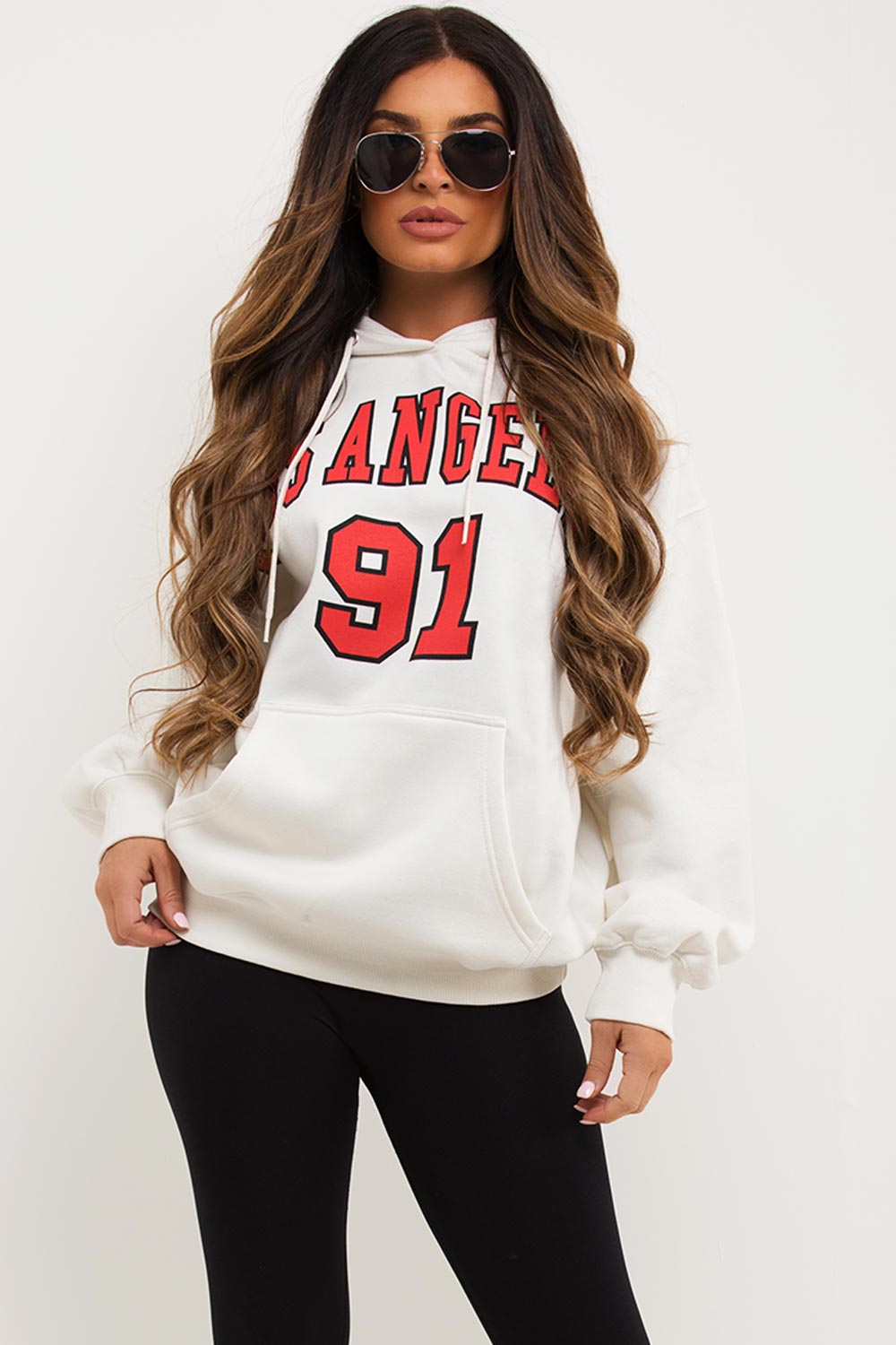 Women's Off White Oversized Hoodie With Los Angeles Print – Styledup.co.uk