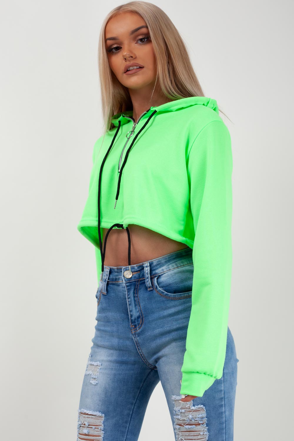 Neon Green Oversized Drawstring Waist Hoodie – Styledup.co.uk