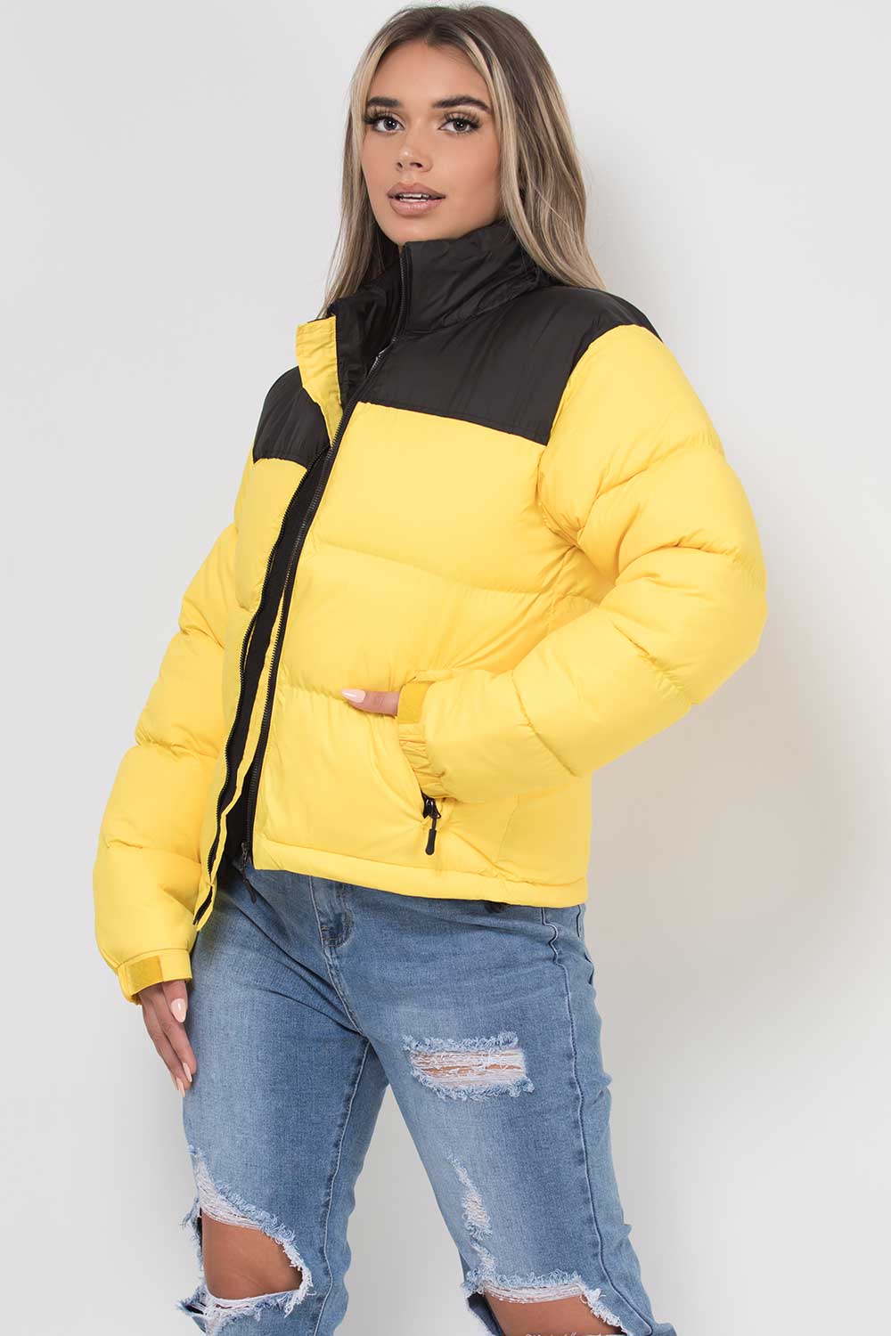 yellow puffer jacket women's