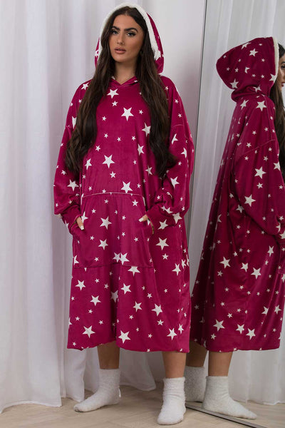 Oodie Blanket Hoodie With Star Print Pink – Styledup.co.uk