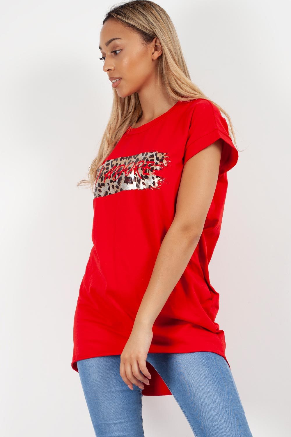 red oversized t shirt womens