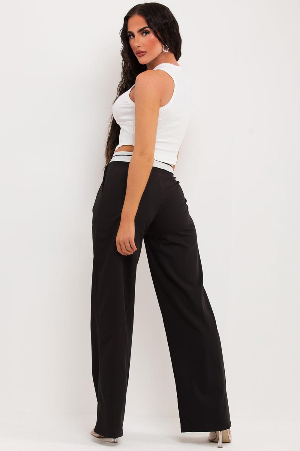 Women's Reverse Waistband Wide Leg Trousers Black – Styledup.co.uk