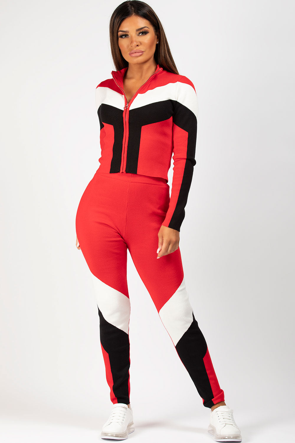 Red Zip Front Loungewear Set With Side Stripe – Styledup.co.uk