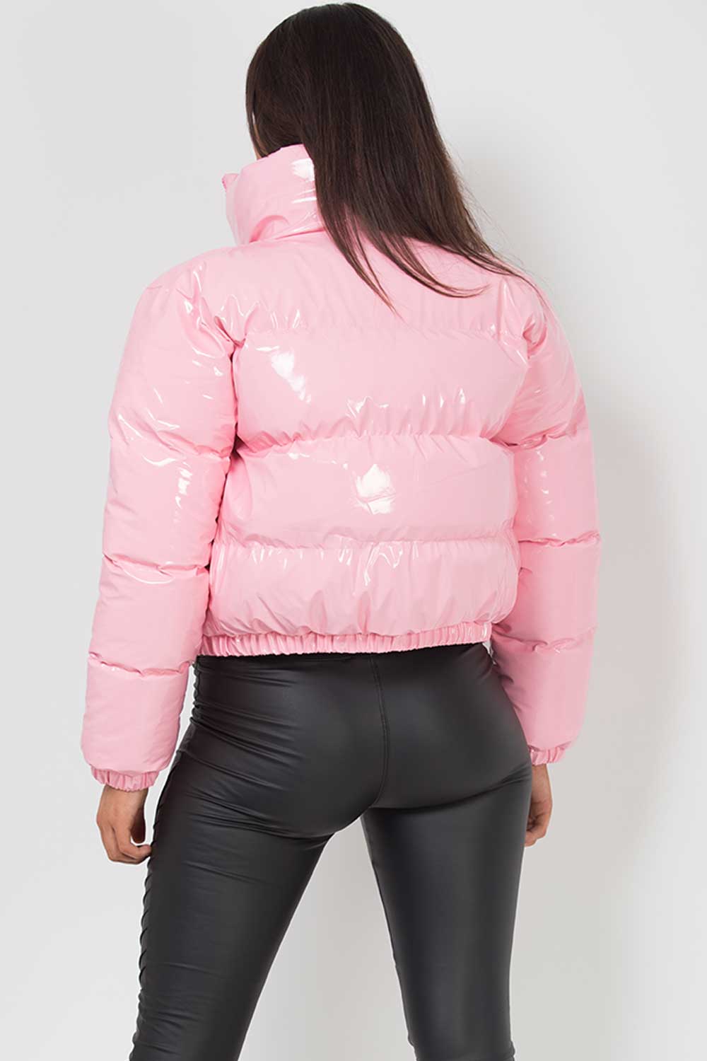 Women's Shiny Crop Puffer Jacket Pink – Styledup.co.uk