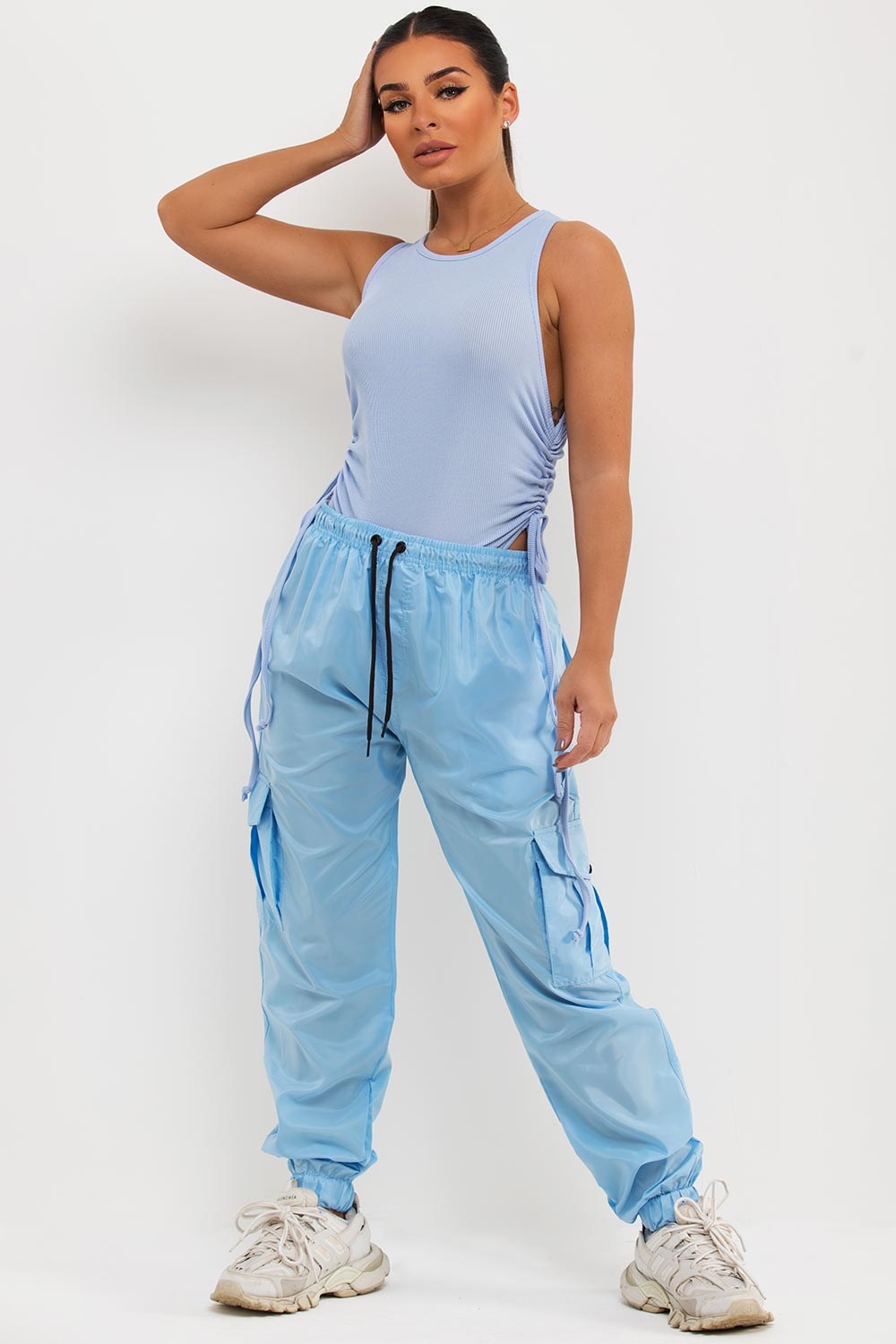 Women's Cargo Pants With Side Pocket Detail Sky Blue – Styledup.co.uk