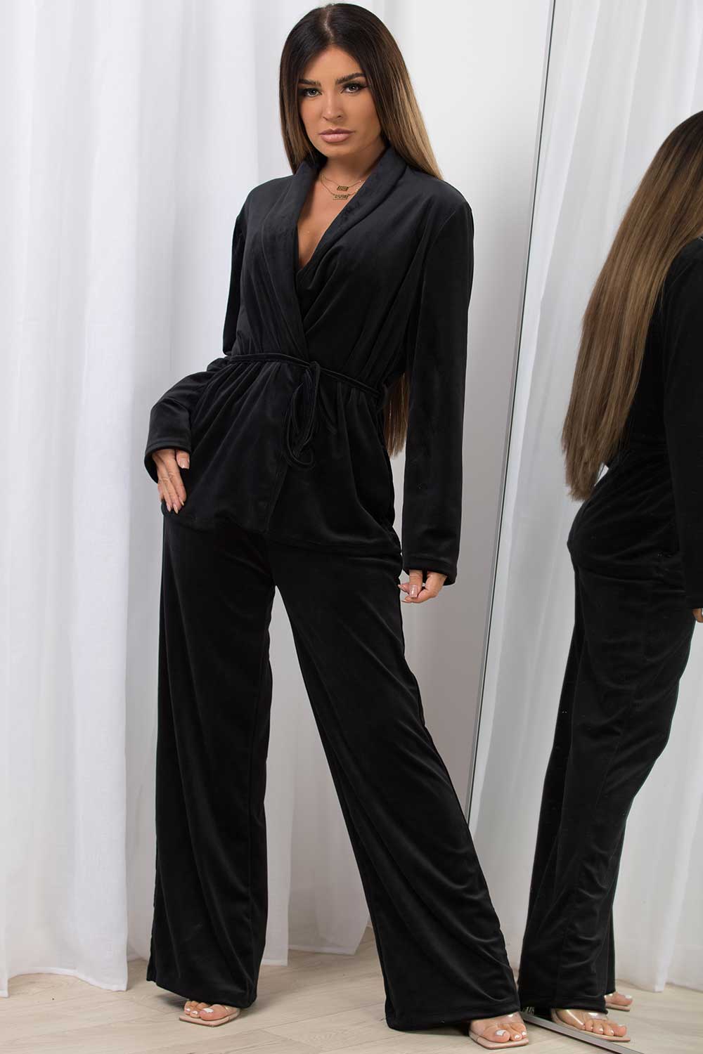 Women's Velour Loungewear Co Ord Two Piece Set Black – Styledup.co.uk