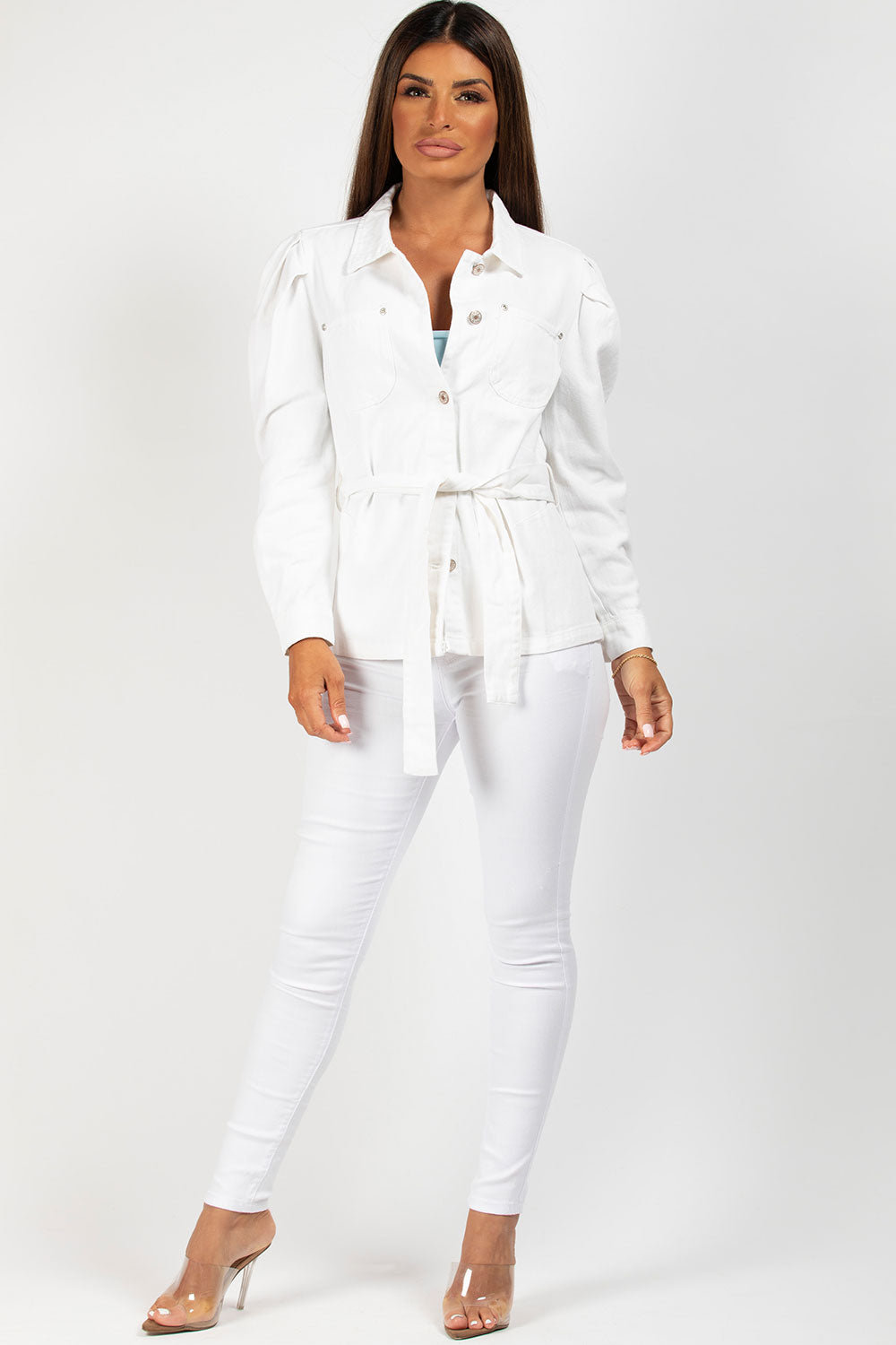 short sleeve white denim jacket