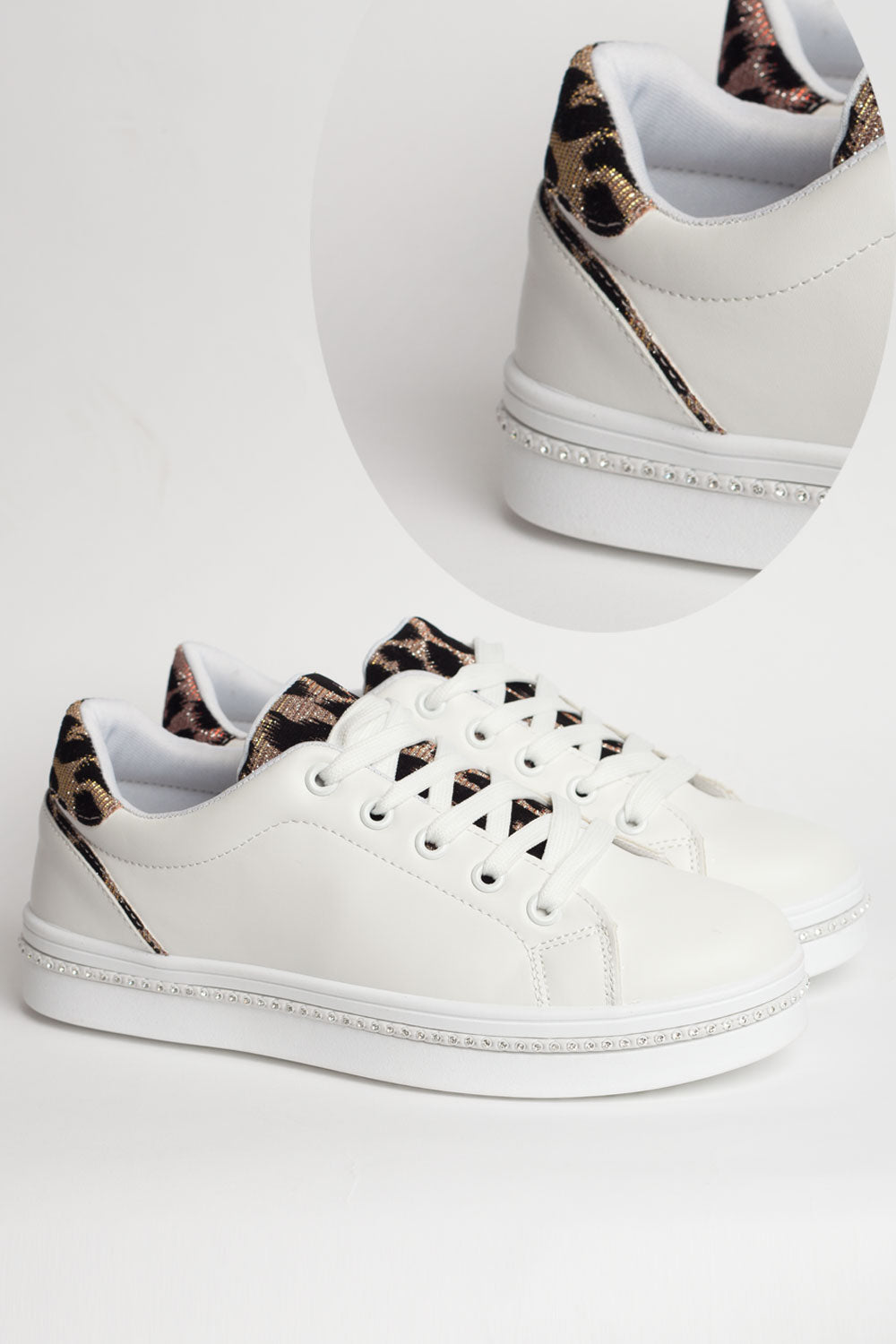 womens white trainers with leopard print