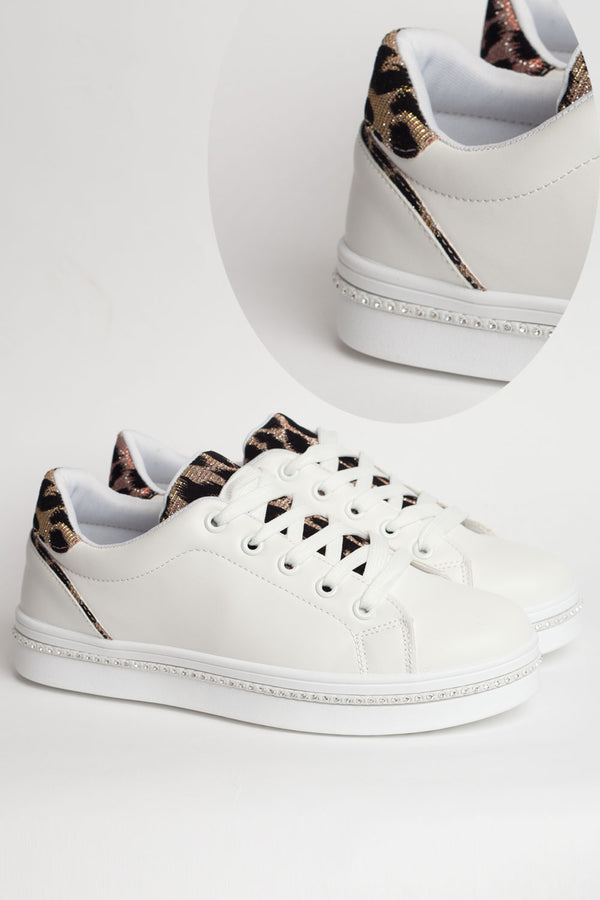 ladies white diamante trainers