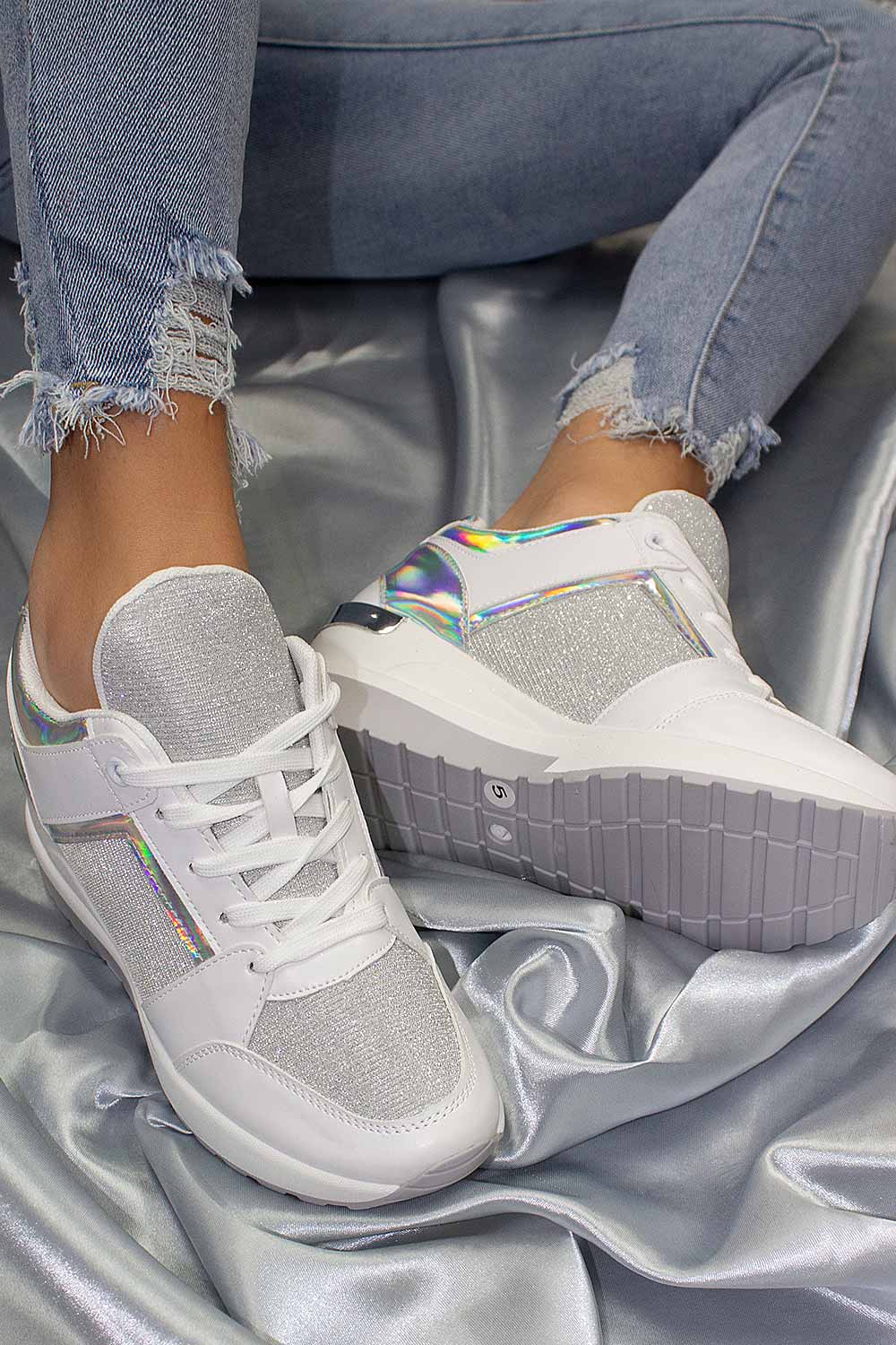 womens white wedge trainers