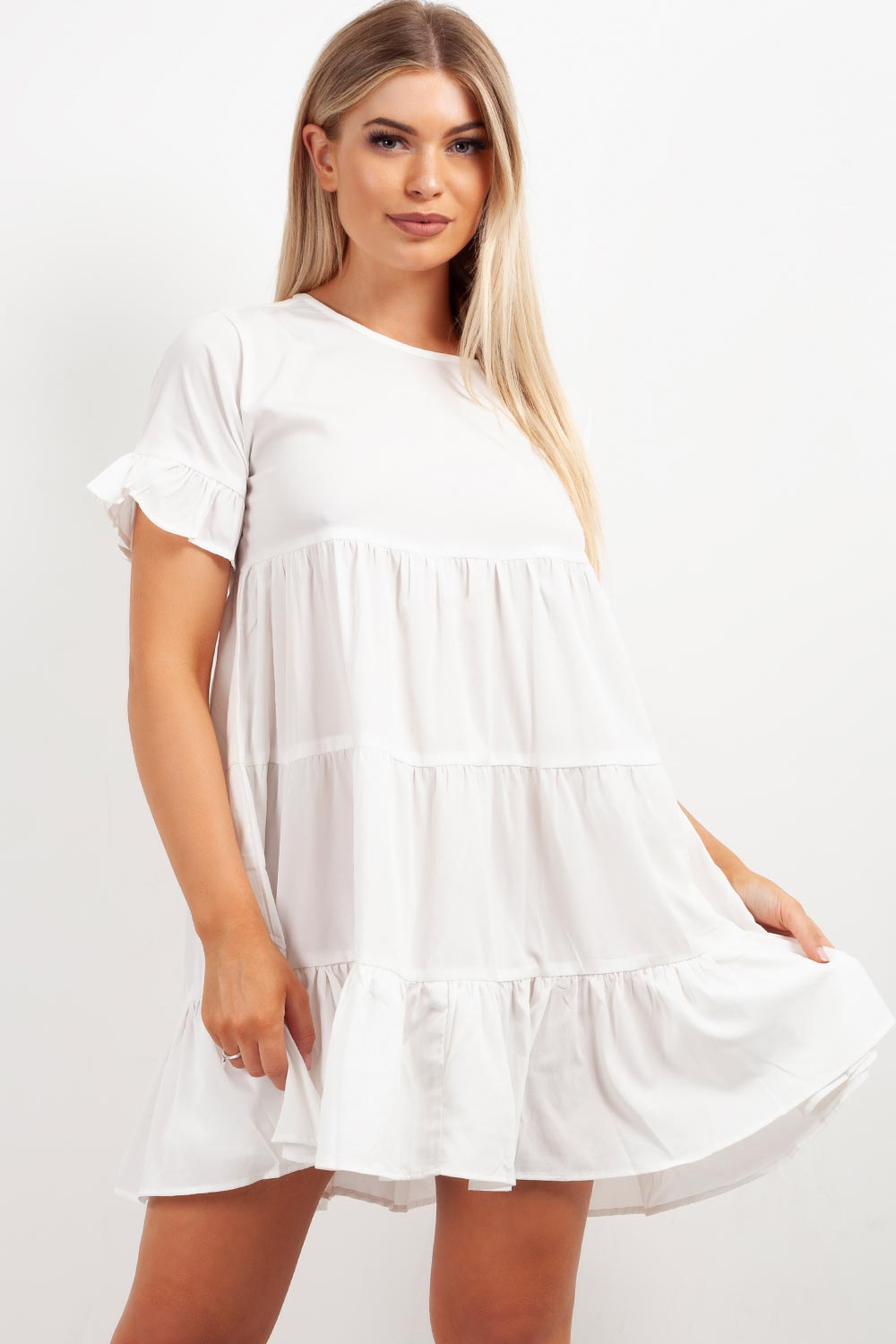 white tiered smock dress