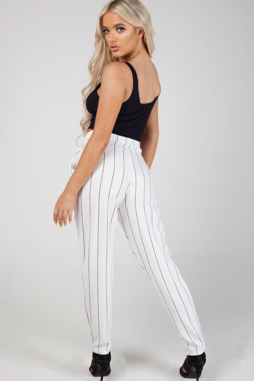 white pinstripe trousers womens