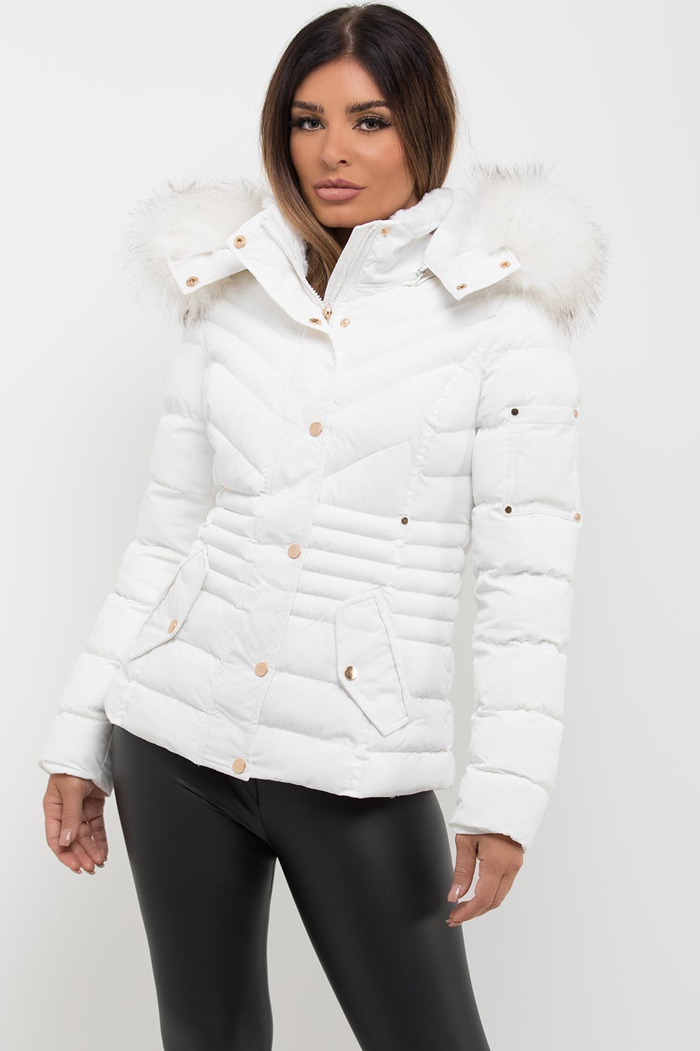 Womens White Puffer Coat With Big Faux Fur Hood – Styledup.co.uk
