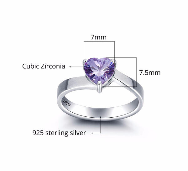 Personalized Heart Birthstone Sterling Silver Womens Ring