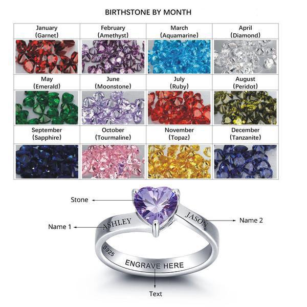 Heart Birthstone Sterling Silver Womens Ring