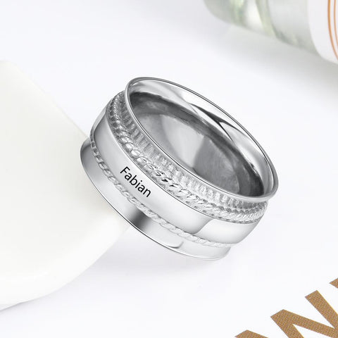 rings for her - 10mm Double Band Rhodium Plated Silver Womens Ring