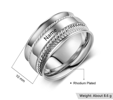 rings for her - 10mm Double Band Rhodium Plated Silver Womens Ring