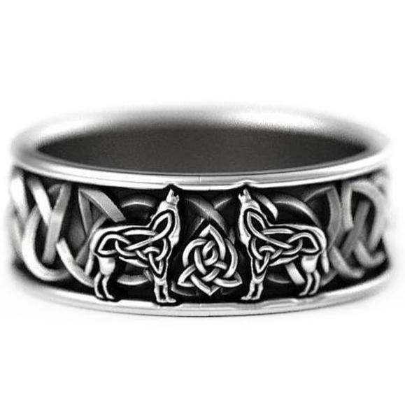 Celtic Knot Wolf Silver Unisex Ring