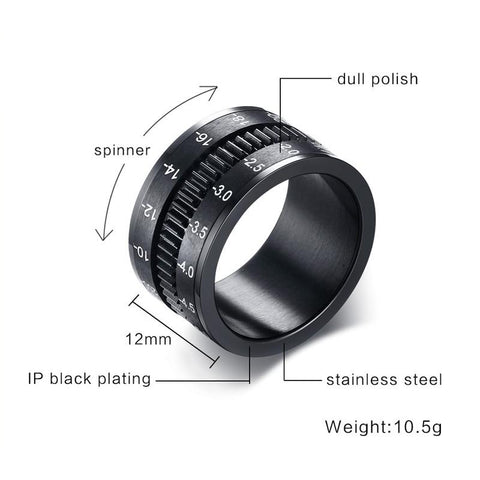 Fidget ring - 12mm Camera Lens Photographer Rotating Mens Ring