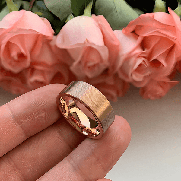 12mm Brushed Tungsten Rose Gold Color Men's Ring