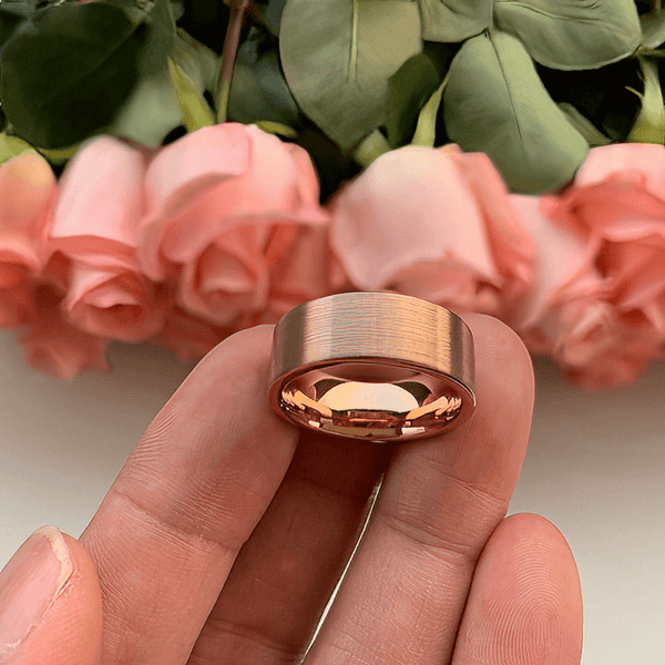 12mm Brushed Tungsten Rose Gold Color Men's Ring