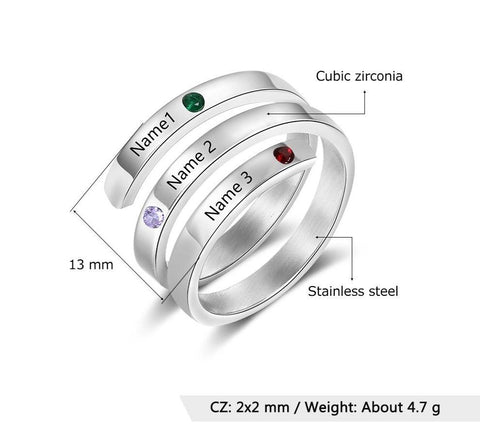 Mothers ring gifts for mom - Customized 3 names & 3 birthstones womens ring