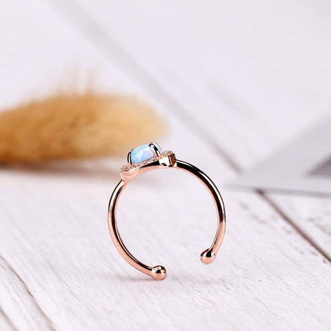 Blue opal womens ring - rose gold adjustable opal ring for her