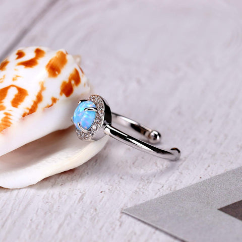 Blue opal womens ring - silver adjustable opal ring for her