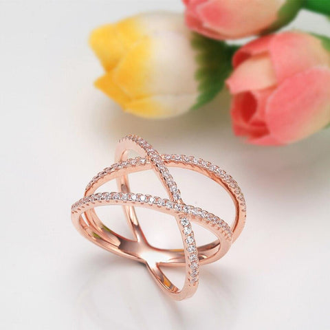 wrap cross ring for women in rose gold color