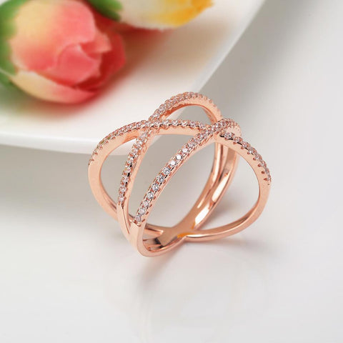 wrap cross ring for women in rose gold color
