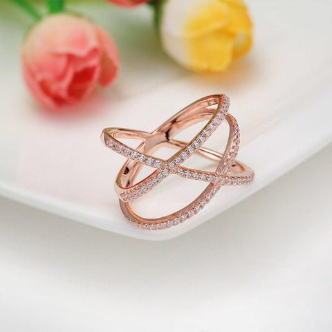 wrap cross ring for women in rose gold color