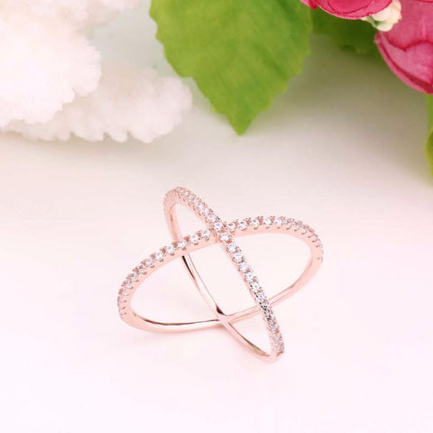 rose gold wrapping cross ring - Sterling Silver Womens Ring
