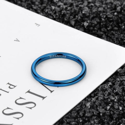 Simple minimalist thin blue titanium unisex rings