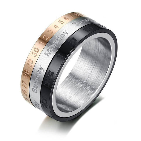 unique mens rings - date calendar spinner ring for men