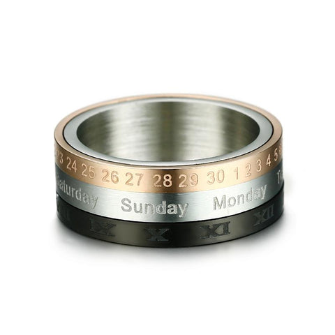 unique mens rings - date calendar spinner ring for men