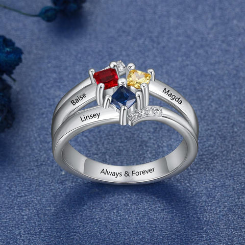 mothers birthstones rings with 3 names and 3 birthstones