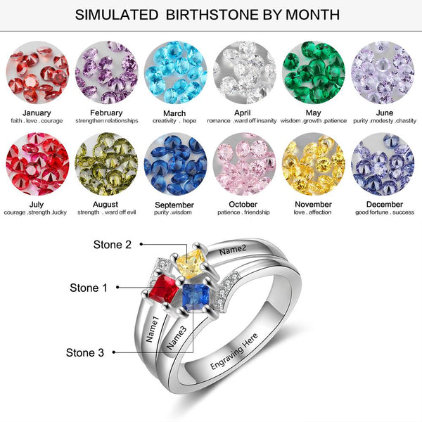 promise rings for her with 3 names and 3 birthstones