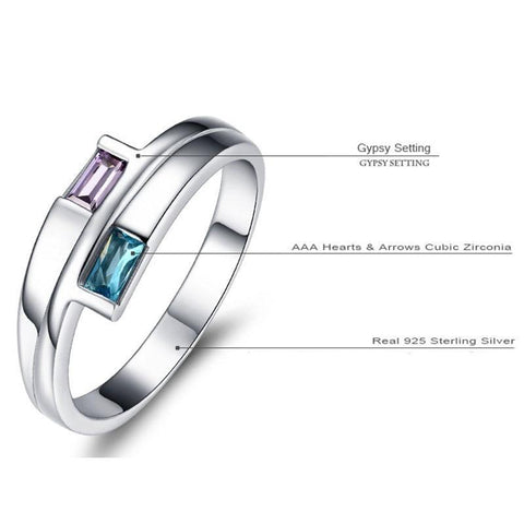 Promise rings for her - 3mm blue & purple stones 925 sterling silver womens Ring