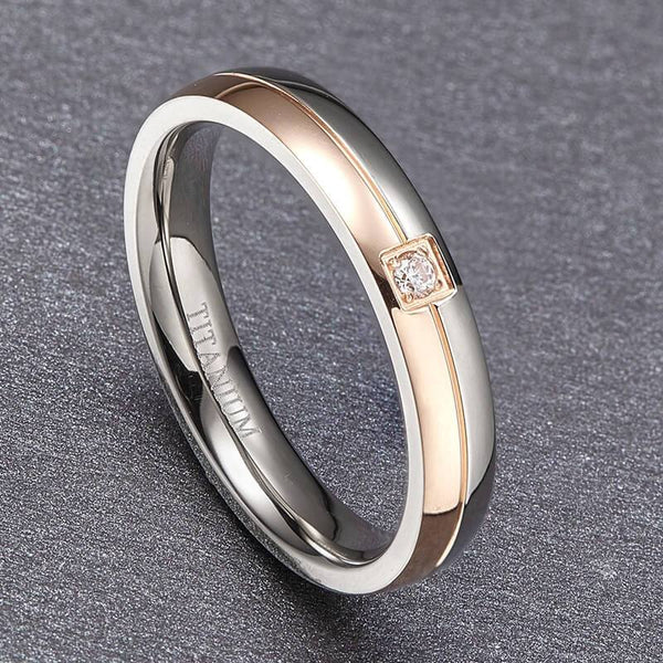 couples promise rings - matching silver and rose gold rings for him and her