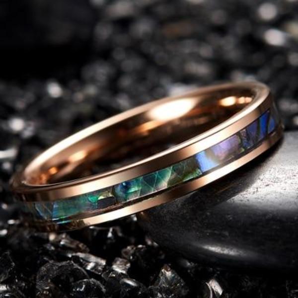 4mm Abalone Shell Rose Gold Tungsten Ring