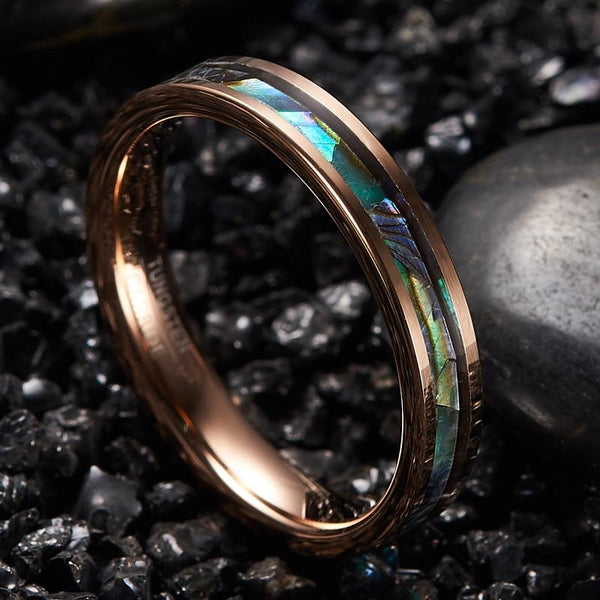 4mm Abalone Shell Rose Gold Tungsten Ring