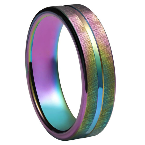 LGBT Gay Promise Rings - 4mm Colorful Rainbow Tungsten Mens Ring