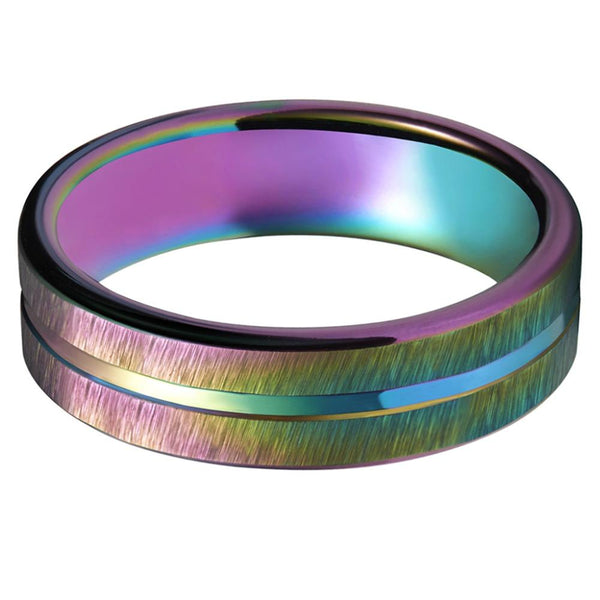 Mens Promise Rings - 4mm Colorful Rainbow Tungsten Mens Ring