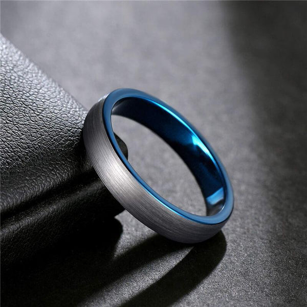 mens engagement ring - blue silver I Love You male ring band