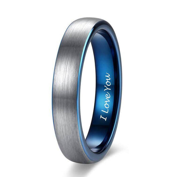 mens promise ring - blue silver I Love You male ring band