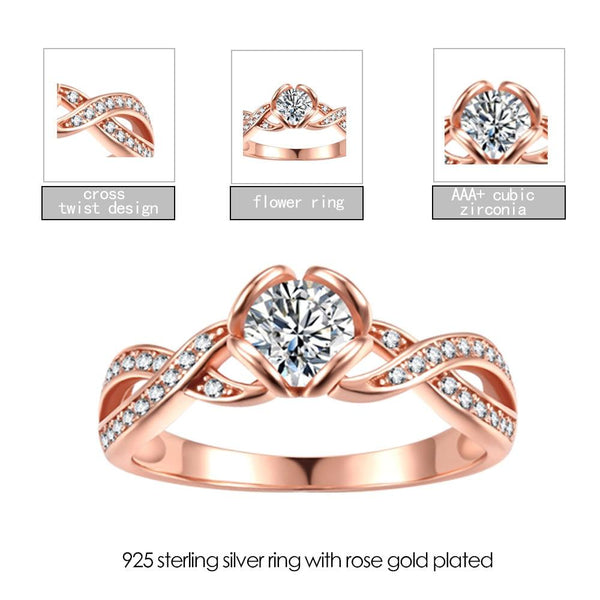 Promise rings for her - rose flower sterling silver womens ring