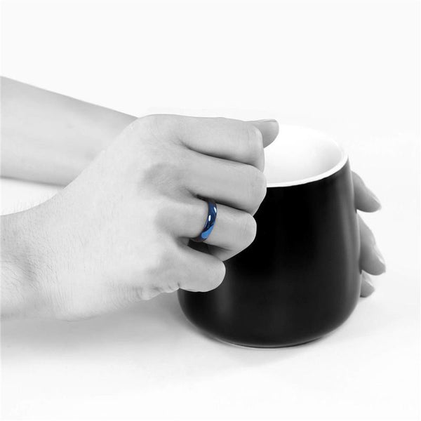 promise rings for him - blue titanium polished mens ring