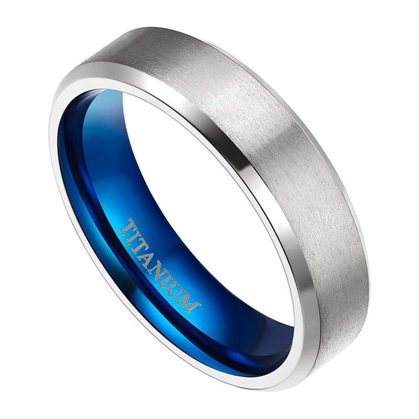 mens rings - blue silver titanium male rings gifts