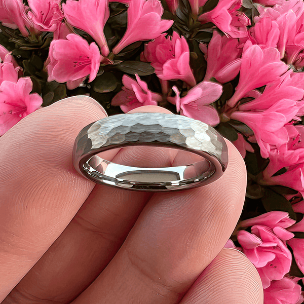 4mm I Love You Engraved Hammered Silver Tungsten Unisex Ring