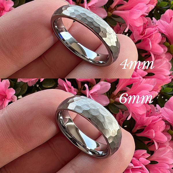 4mm, 6mm, 8mm I Love You Engraved Hammered Silver Tungsten Unisex Ring